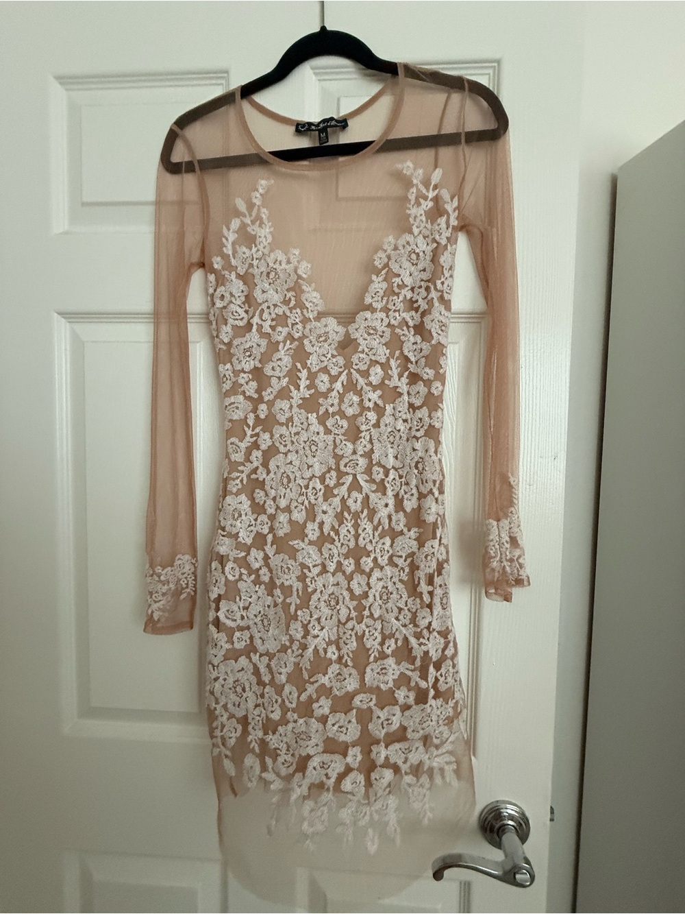 For Love And Lemons Nude and White Floral Lace Long Sleeve Dress